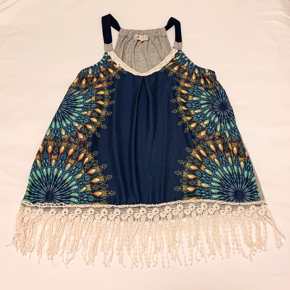 Tank Top - Lace Hem - Navy & Gray